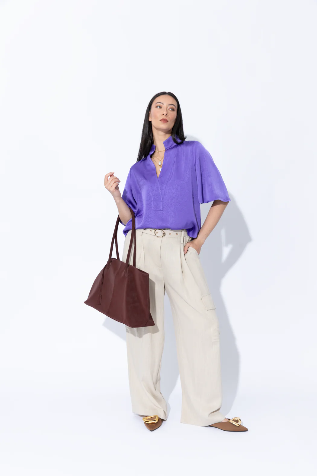 Purple Embossed Fluted Blogger Shirt - Image 6