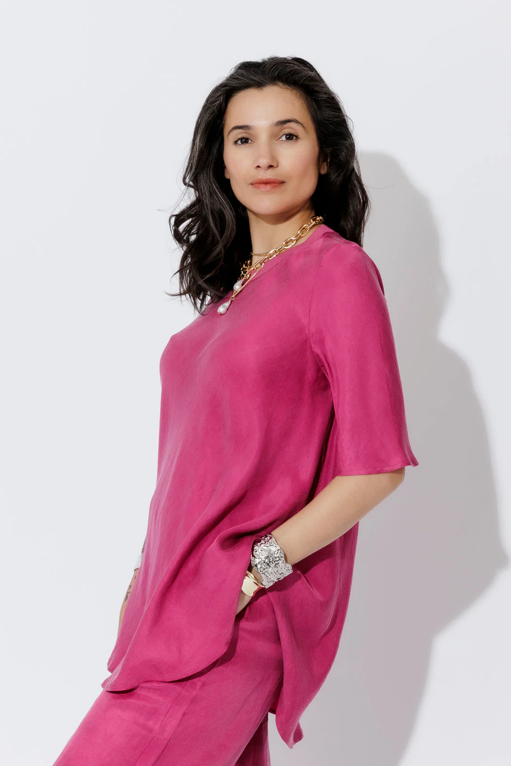 Raspberry Cupro/Linen Bias Top - Image 3