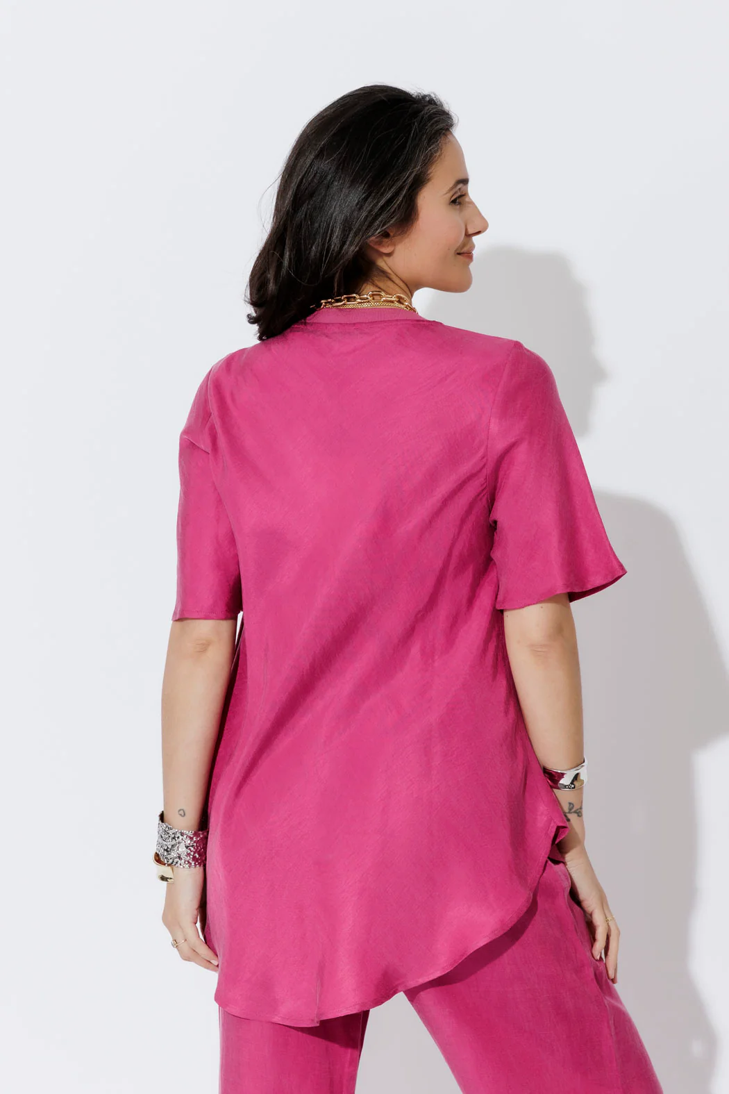 Raspberry Cupro/Linen Bias Top - Image 4