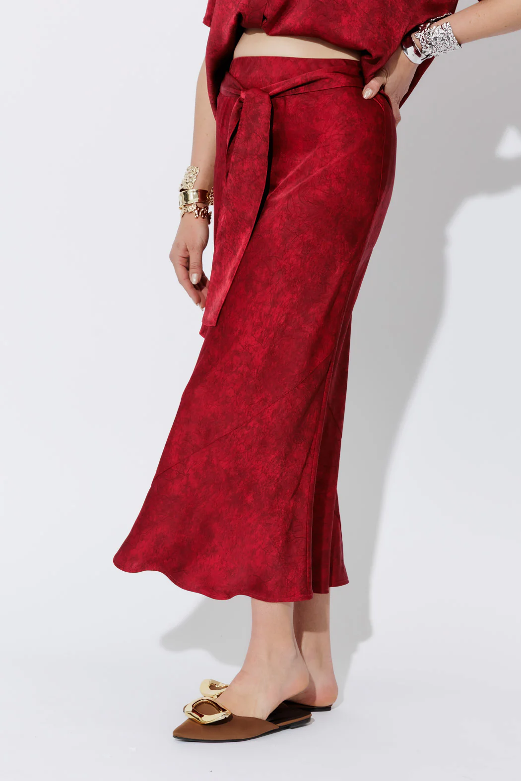 Red Belted Bias Skirt - Image 11
