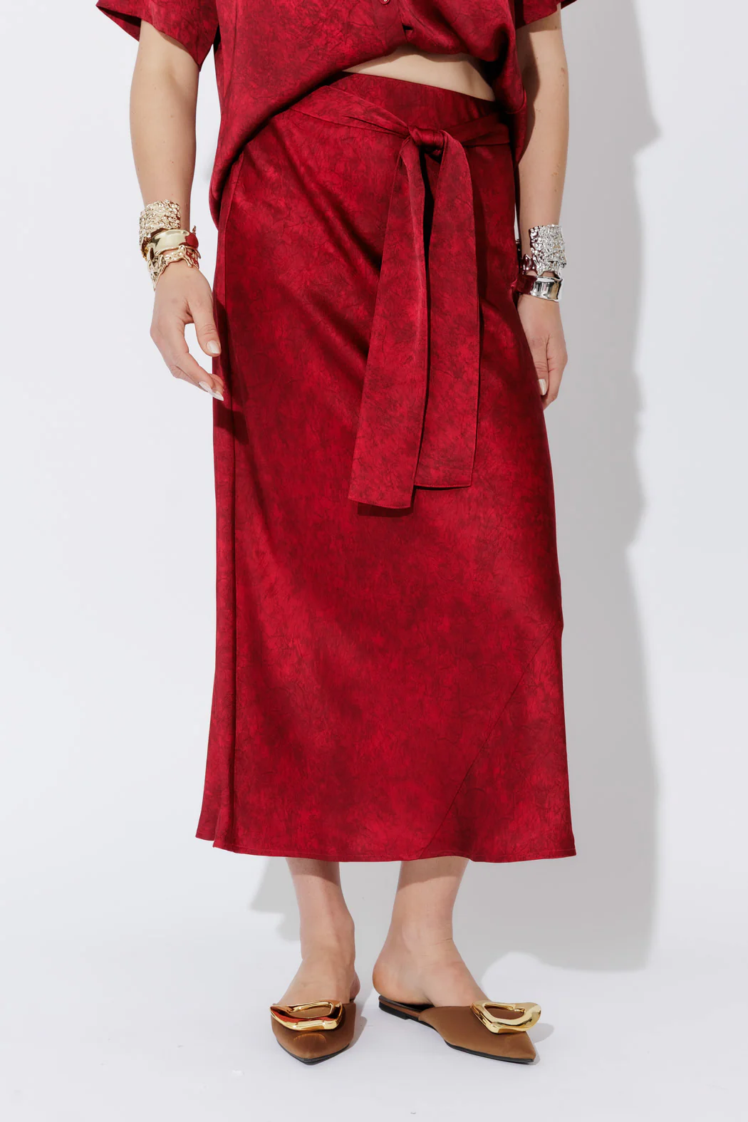 Red Belted Bias Skirt - Image 3