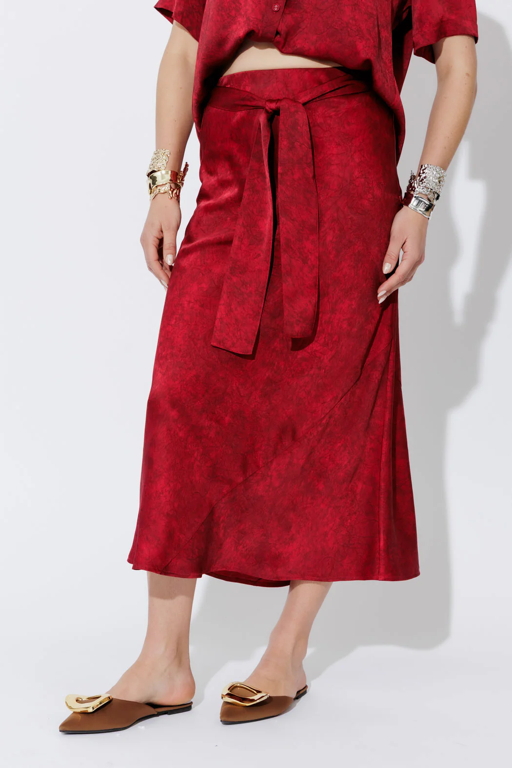 Red Belted Bias Skirt - Image 4