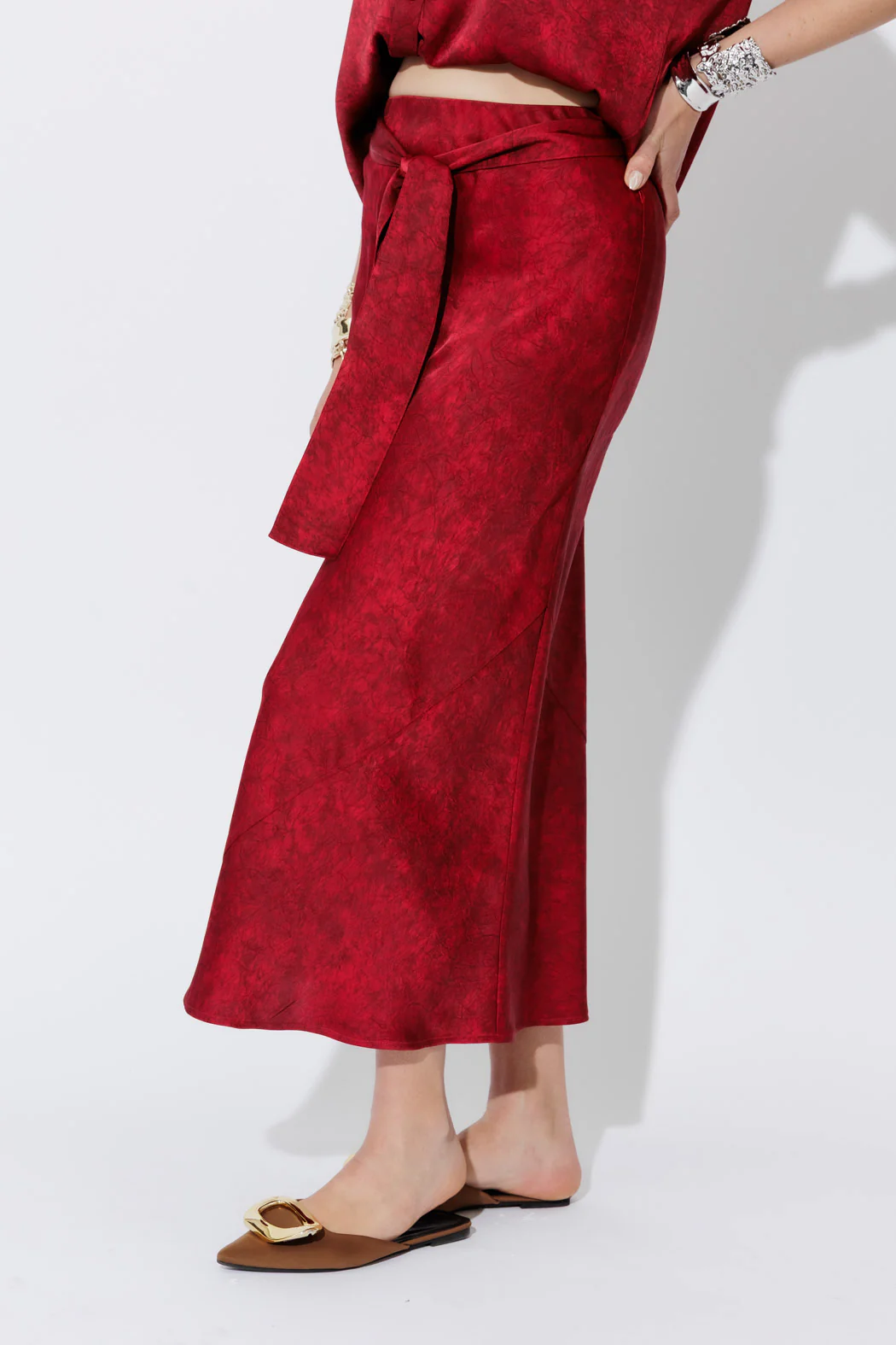 Red Belted Bias Skirt - Image 5