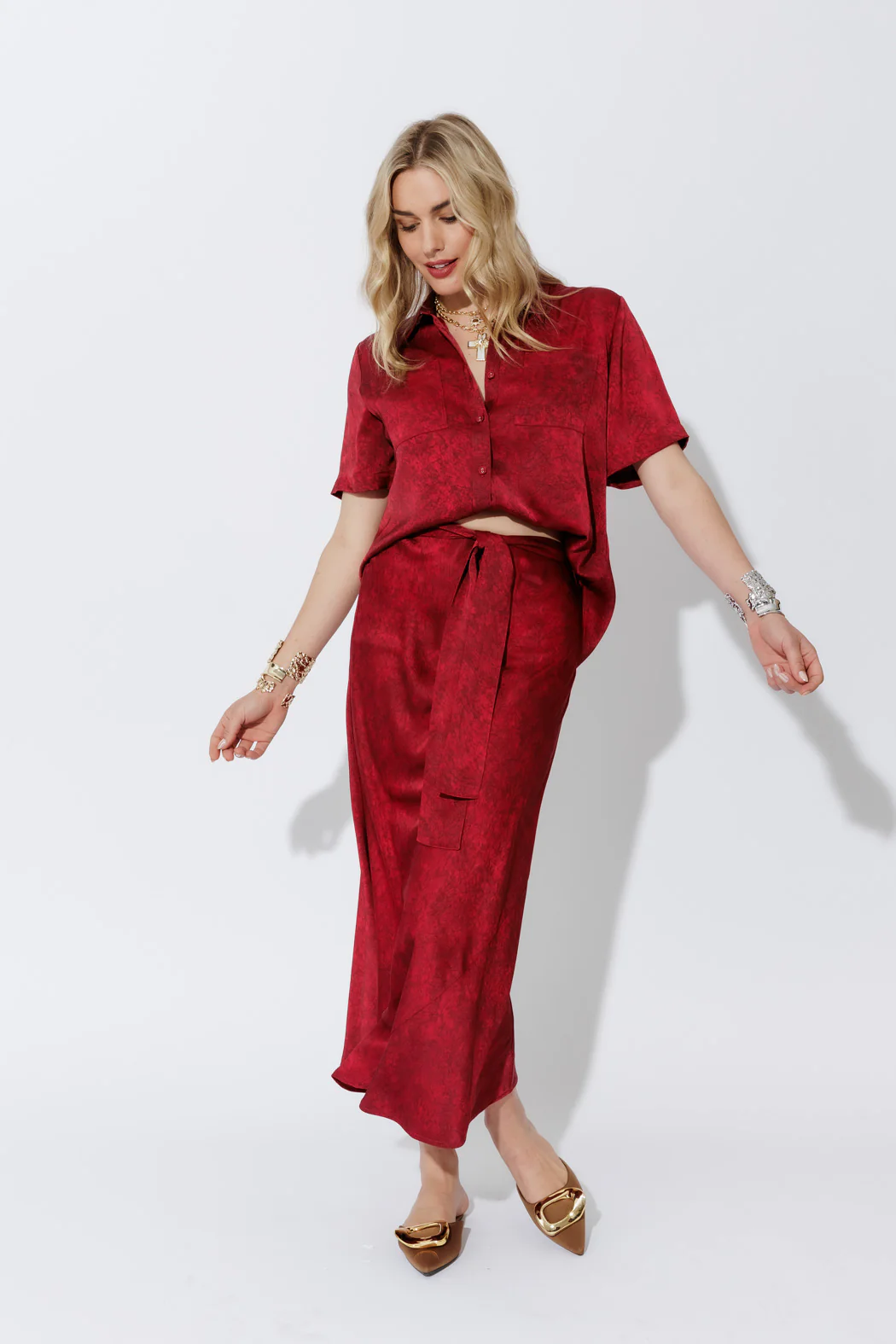 Red Belted Bias Skirt - Image 8