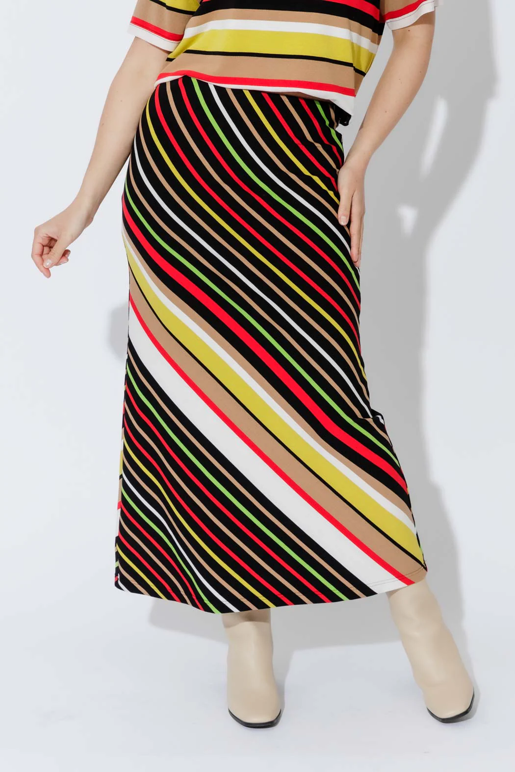 Red/Yellow Stripe Bias Skirt - Image 5