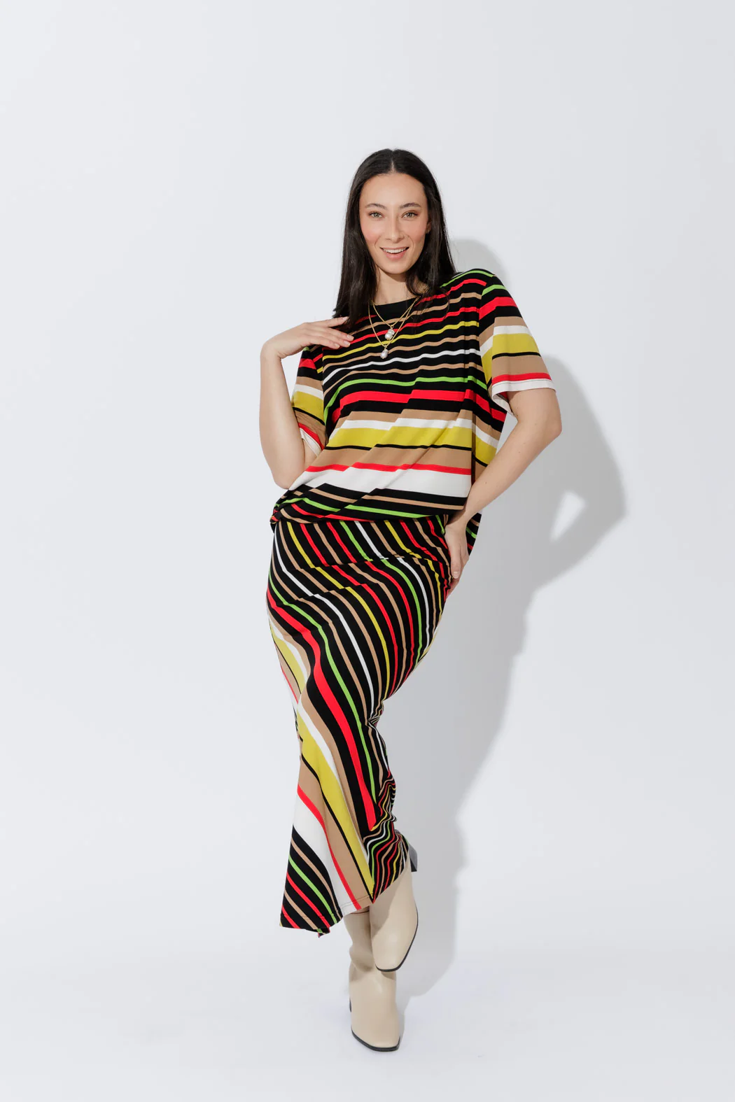Red/Yellow Stripe Bias Skirt - Image 6