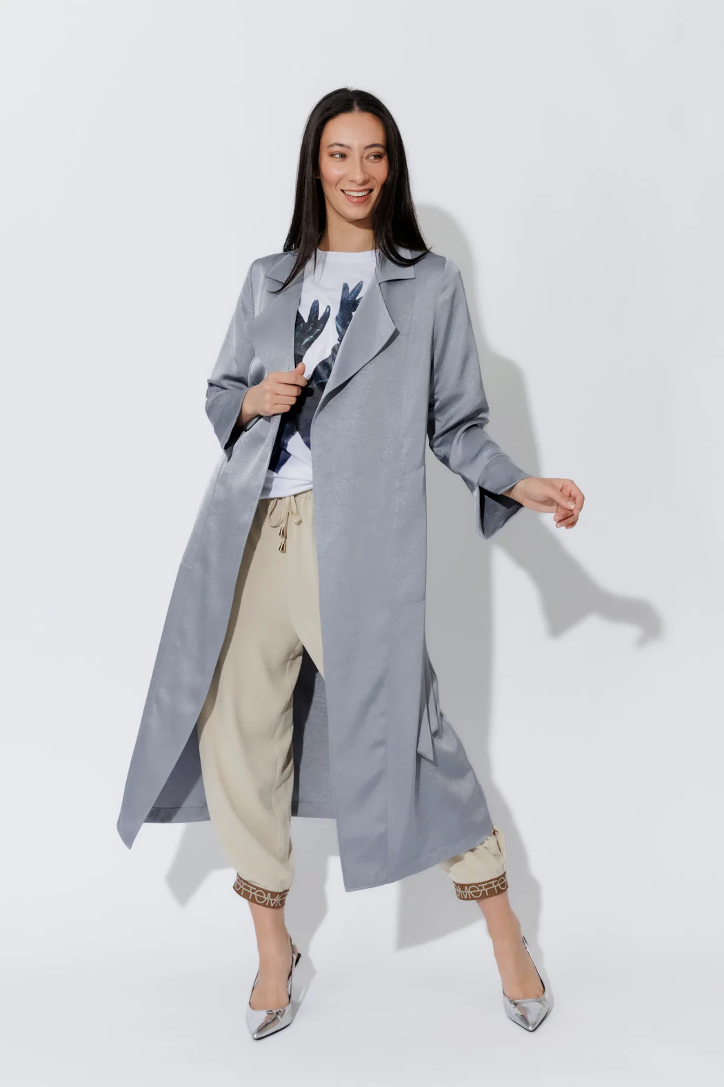 Silver Metallic Trench Coat - Image 4