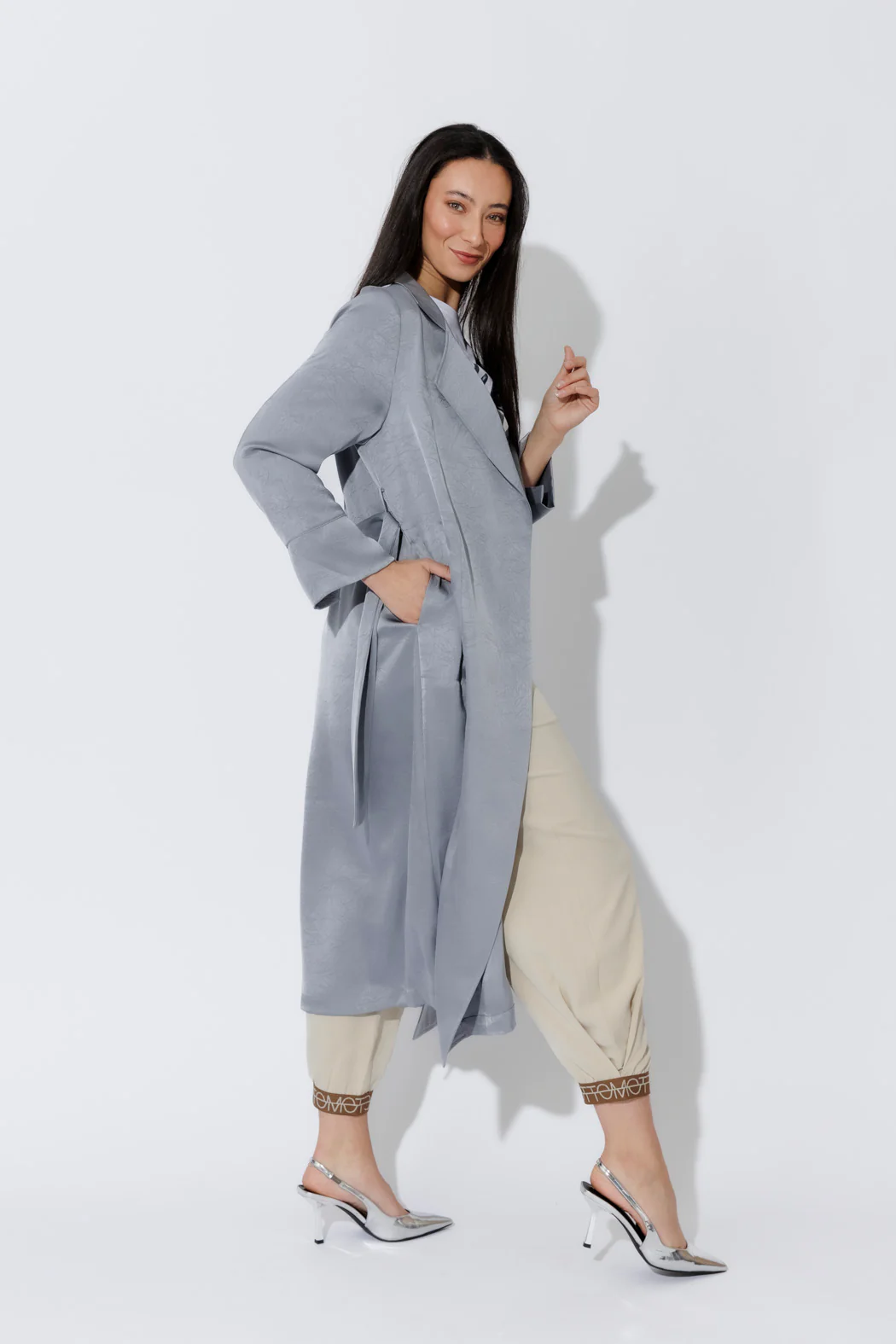 Silver Metallic Trench Coat - Image 8