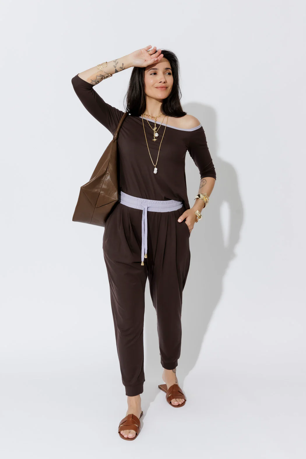 Soft Chocolate Tencel Contrast Off Should Top - Image 6