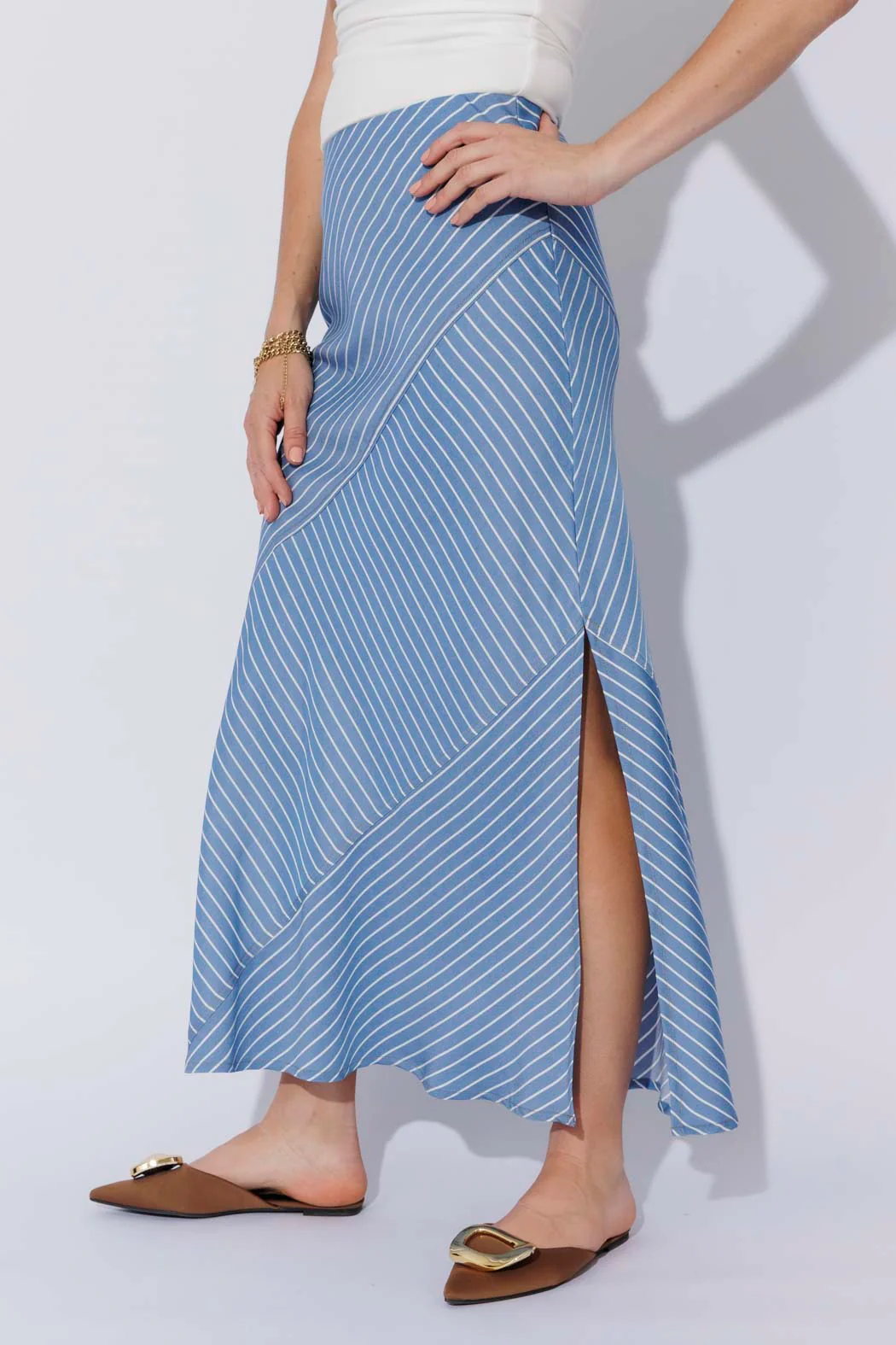 Stripe Soft Denim Bias Skirt - Image 3