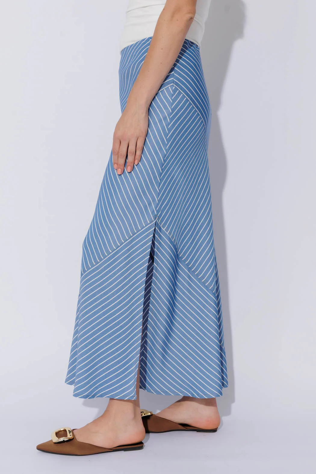 Stripe Soft Denim Bias Skirt - Image 4