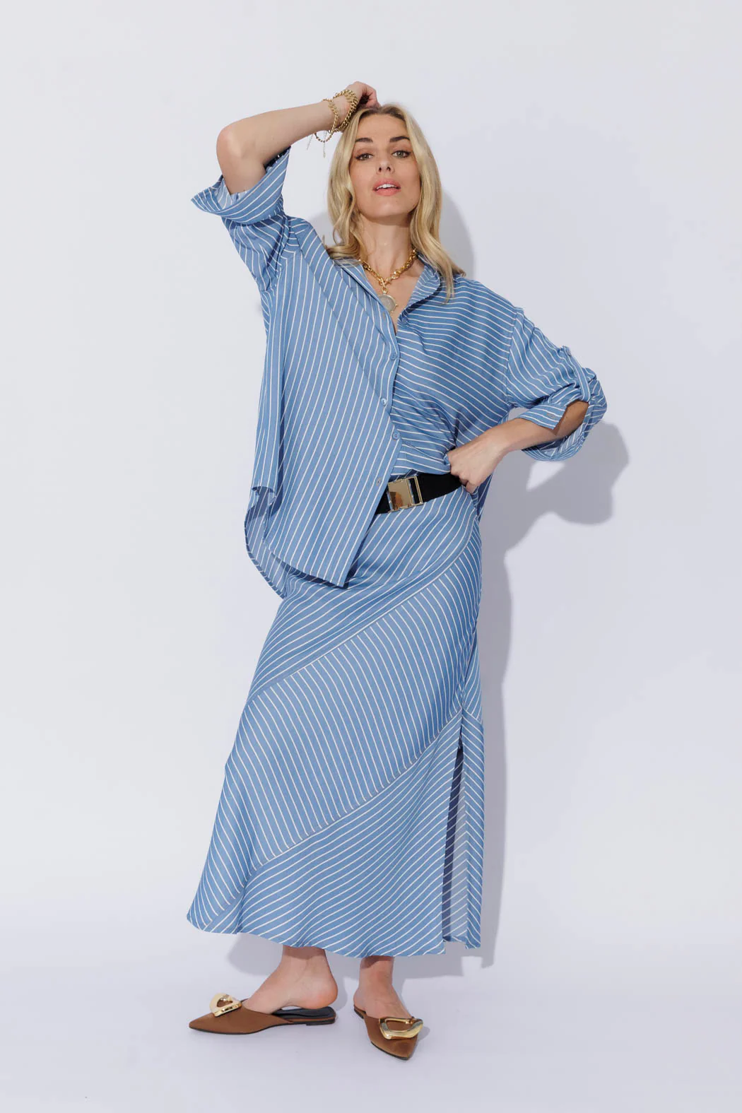 Stripe Soft Denim Bias Skirt - Image 6