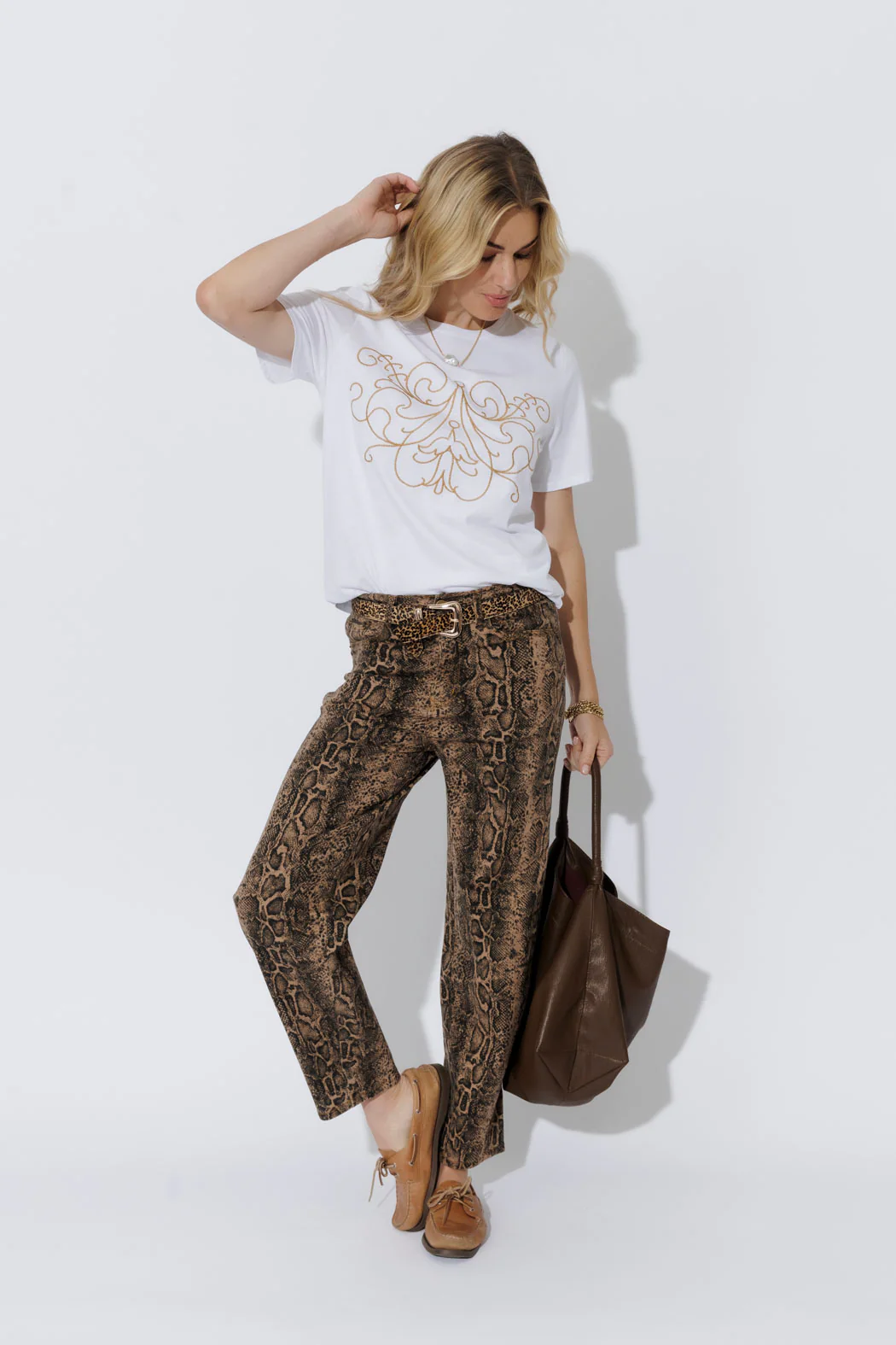 Tan Snake Denim Barrel Jean Tan Snake - Image 5