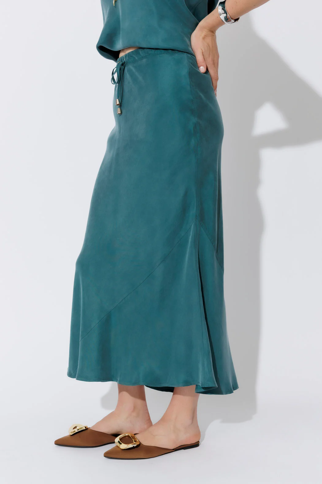 Teal Cupro Bias Skirt - Image 3