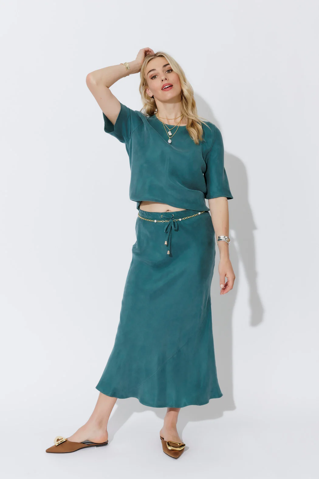 Teal Cupro Bias Skirt - Image 6