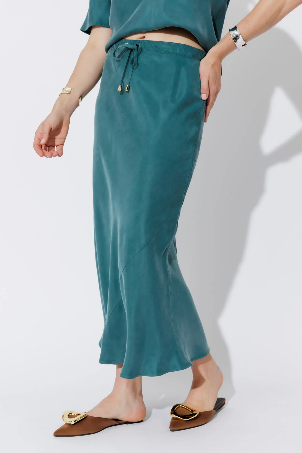 Teal Cupro Bias Skirt - Image 7