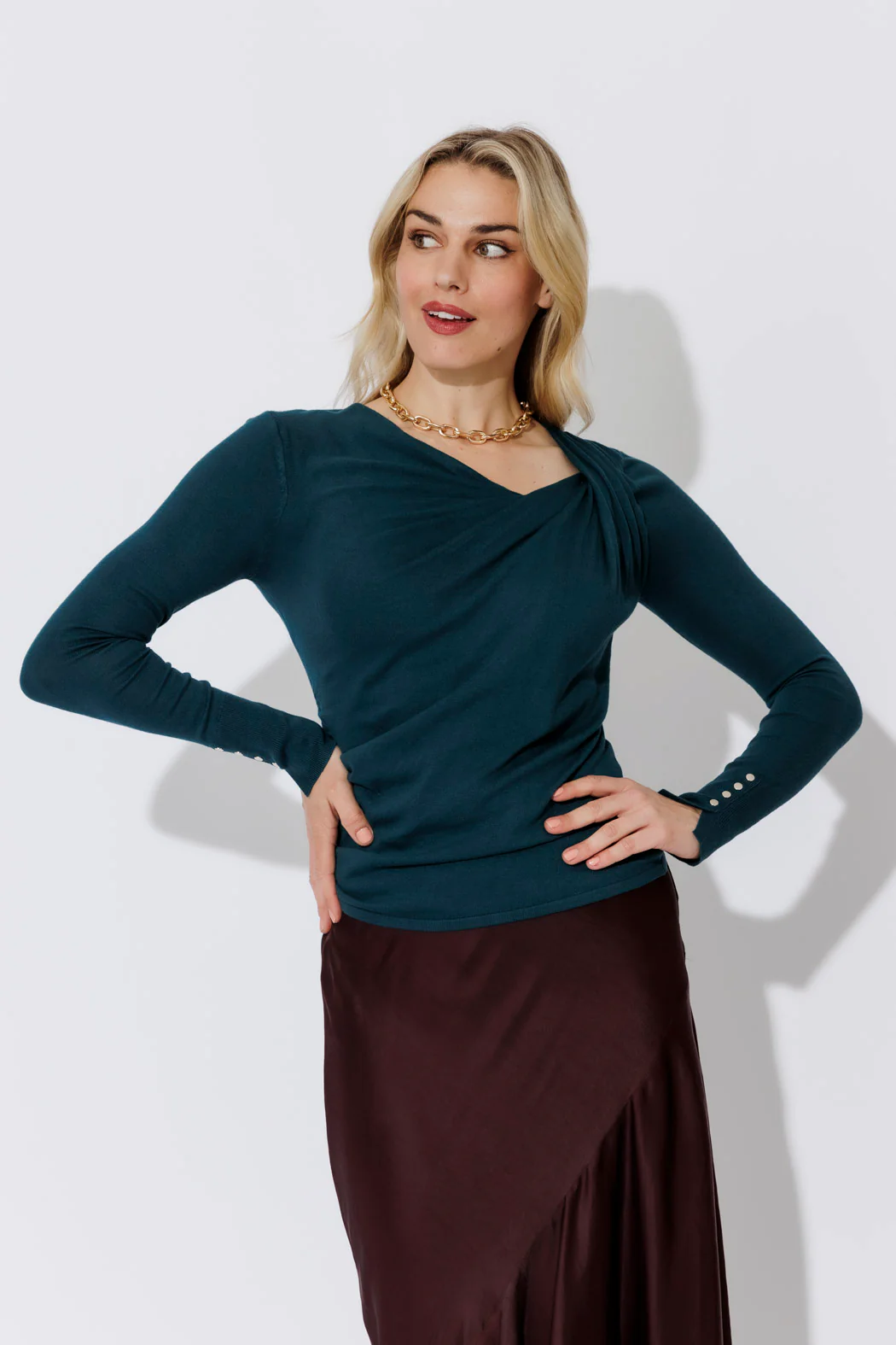 Teal Fine Knit Twist Top - Image 3