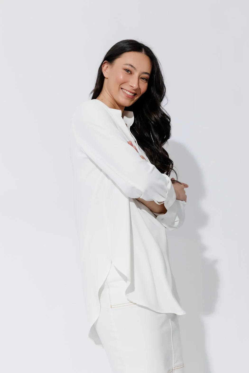 White Luxury Longline Blogger Shirt - Image 5