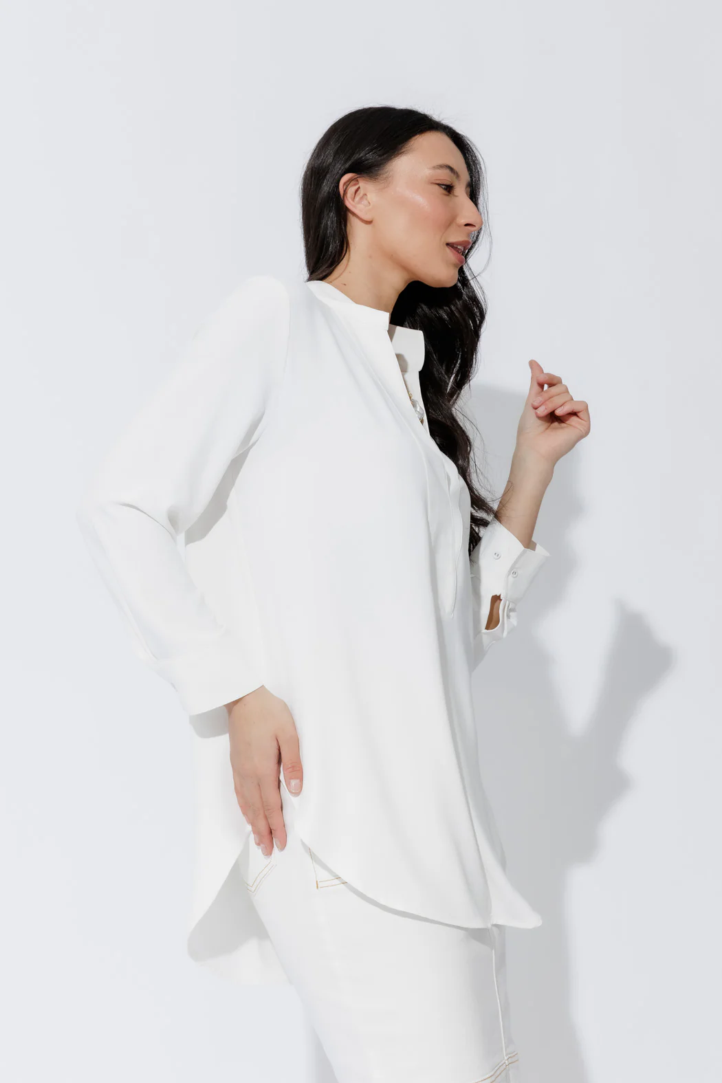 White Luxury Longline Blogger Shirt - Image 7