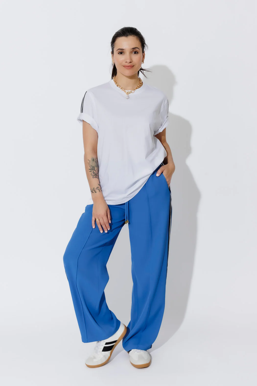 White Oversized Stripe Sleeve T-Shirt - Image 4