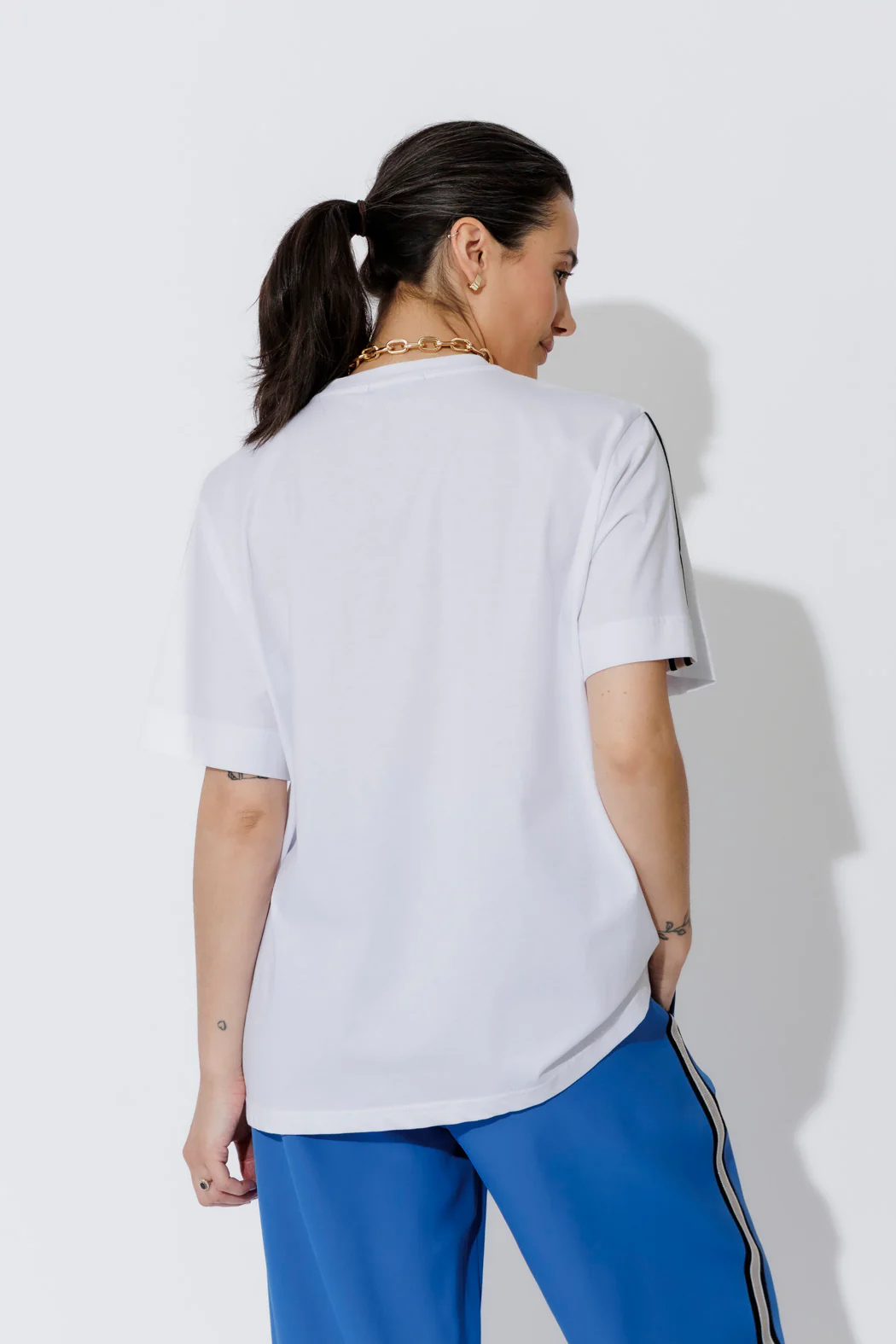 White Oversized Stripe Sleeve T-Shirt - Image 6