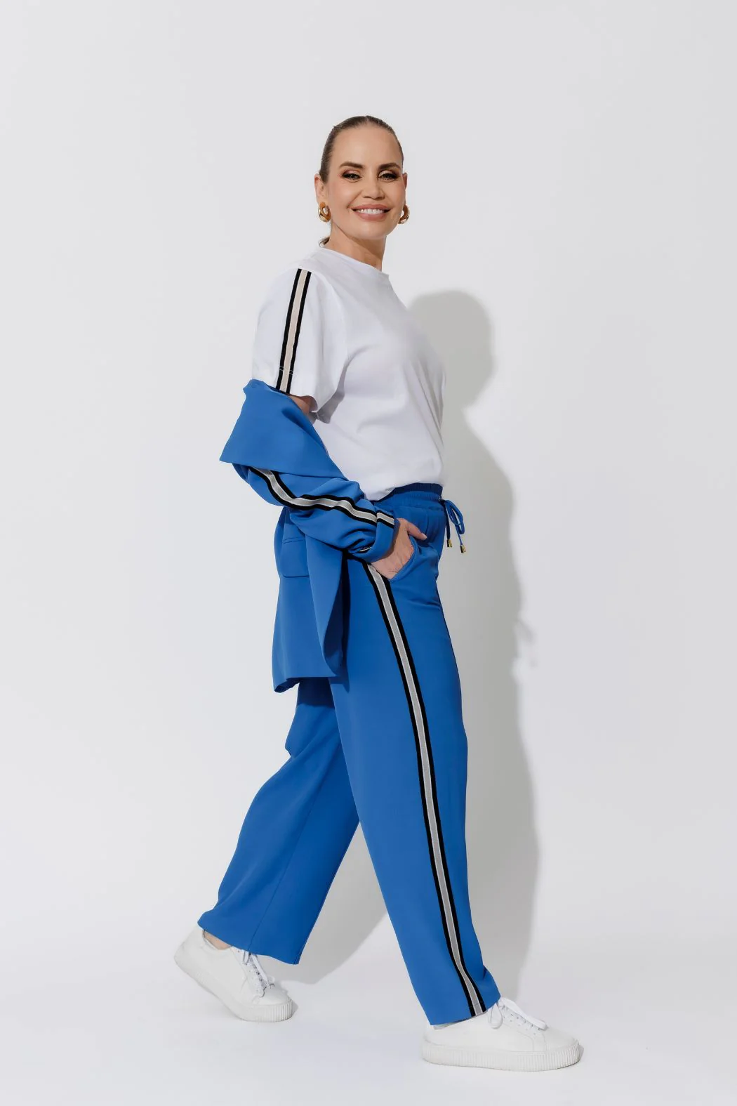 White Oversized Stripe Sleeve T-Shirt - Image 8