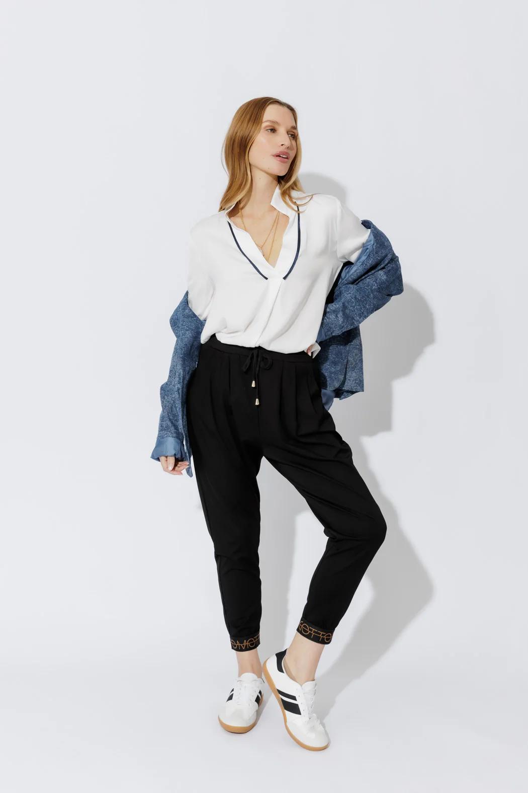 White Piped Collar Blogger Shirt - Image 4